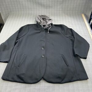 Torrid Jacket 4 / 4X Black‎ Mixed Media Blazer Removable Hood Business Casual *